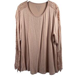 Chicos Women's Top Size XL Blush Long Sleeves Lace Tunic‎ Stretch Pullover